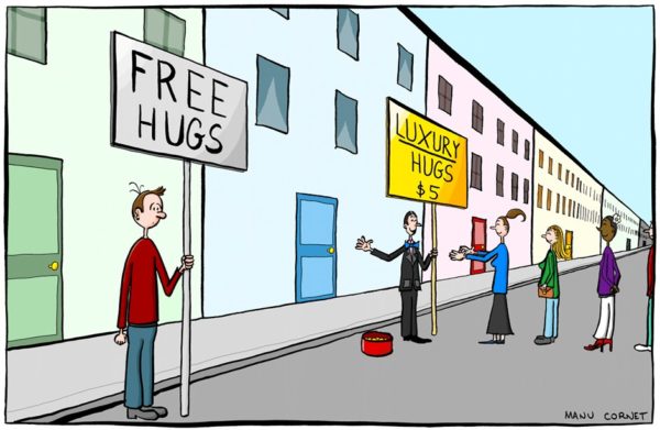 Free versus luxury hugs