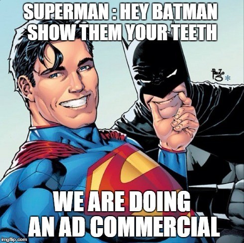 Superman and Batman doing an AD Commercial