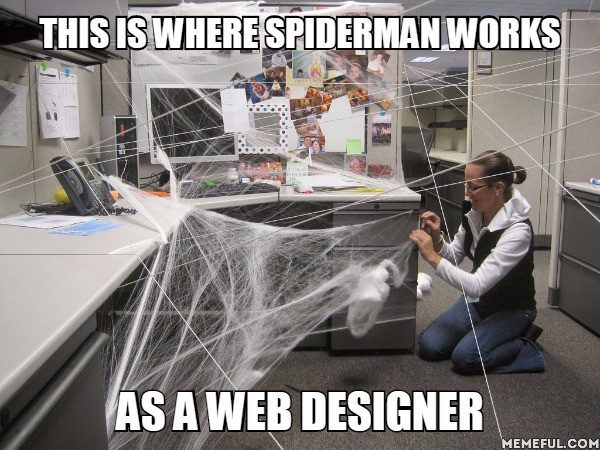 Spiderman working as a web designer
