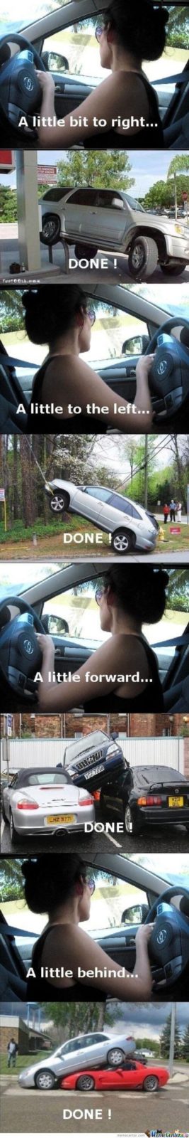 Woman parking the car
