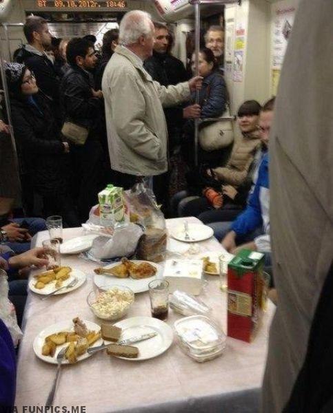 Dining in the tram in Russia