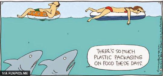 Food with plastic packaging