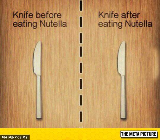 Knife before and after eating Nutella