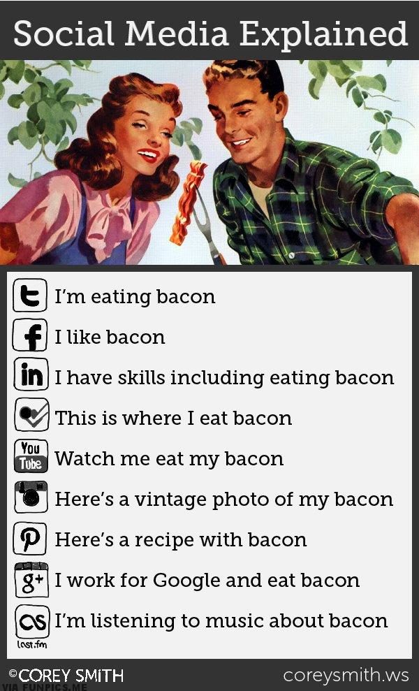 Social media explained through bacon