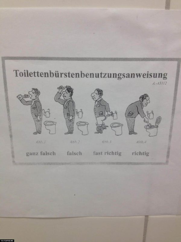 German sign to show the how you should and should not clean your toilet