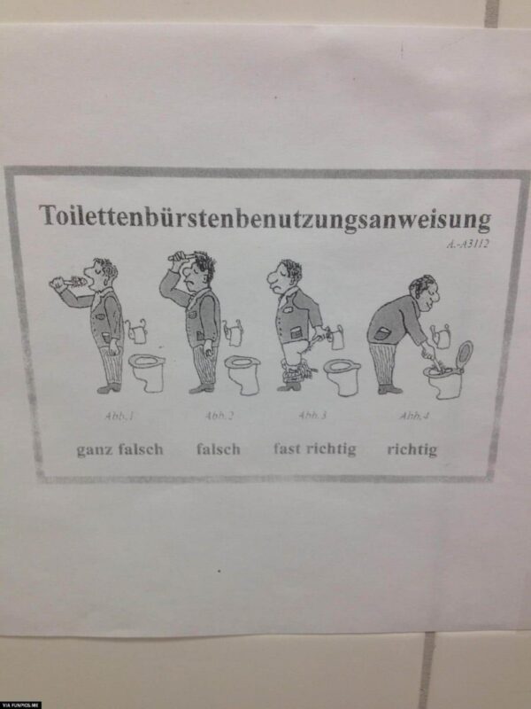 German sign to show the how you should and should not clean your toilet