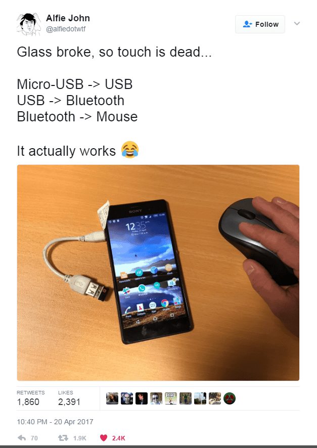 How to use a mouse on a broken touch phone screen