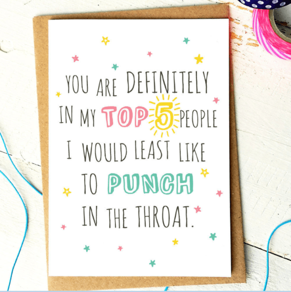 Punch in the throat funny greeting card