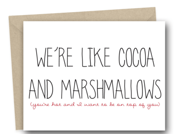We are like cocoa and marshmallows funny greeting card