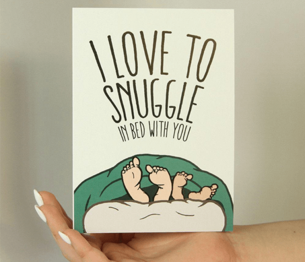 I love to snugglle in bed with you funny greeting card