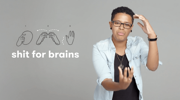 how to say shit for brains in sign language