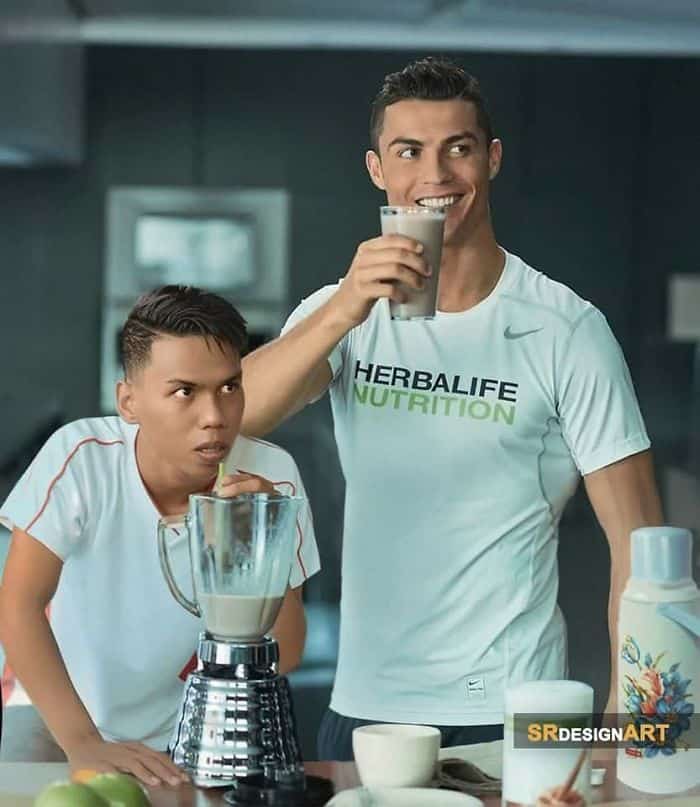 Photoshop guru preparing protein shake for Ronaldo