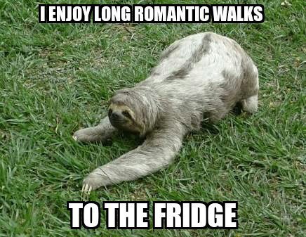 I enjoy long romantic walks to the fridge